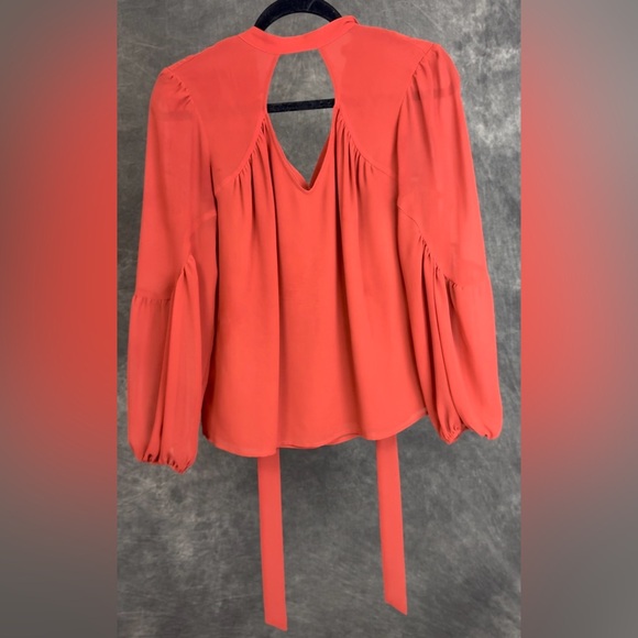 Express Tops - Express Sheer Tie-Neck Blouse Rust Orange | Long Sleeve | Size XS